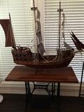 Exceptional ship model; Singer sewing machine base table