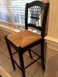                1 of 2 rush seat/black bar stools