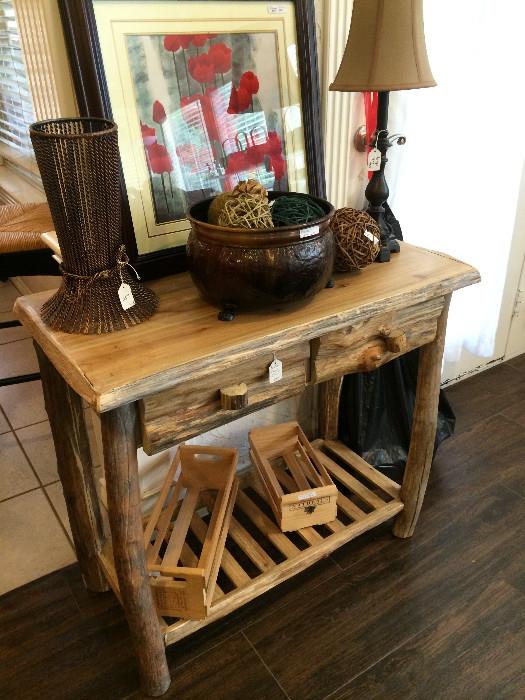                     Rustic table with decorative items