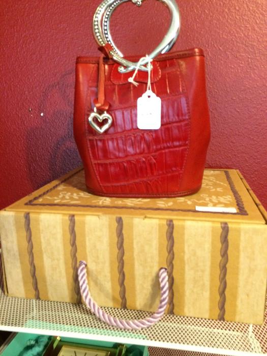  Brighton red leather handbag with protective bag & box