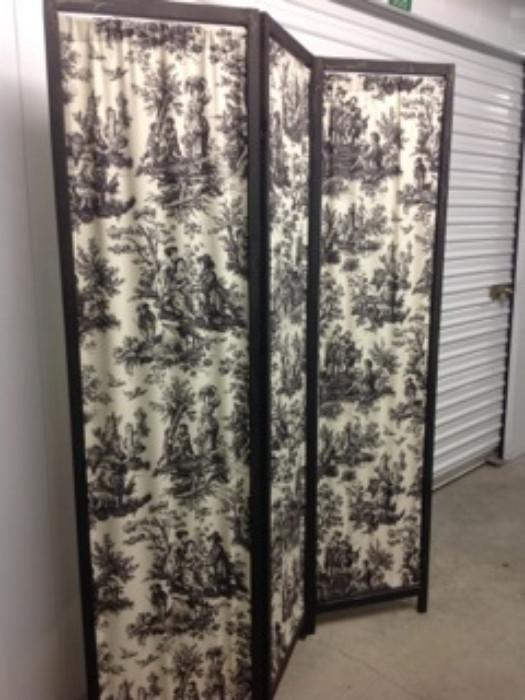 3 panel black & white toile print fabric room divider