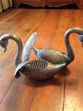 Vintage Porto hand cast brass swan/form vases