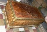 LARGE VINTAGE BRASS & LEATHER CHEST ON PLATFORM