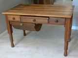 ANTIQUE BAKER'S/BUTCHER'S BLOCK TABLE WITH DRAWERS, BIN AND SLIDE-OUT CUTTING BOARD