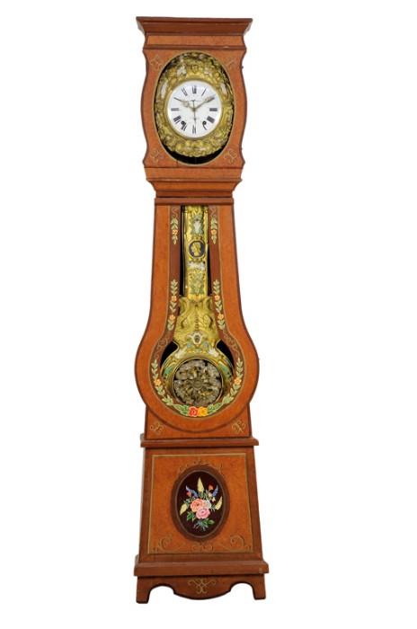 LOT 88: A FRENCH MORBIER STYLE PAINTED TALL CASE CLOCK