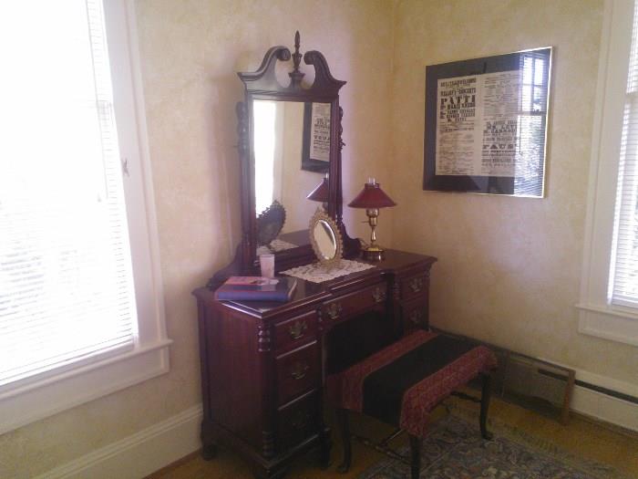 Vanity or dresser with mirror and bench