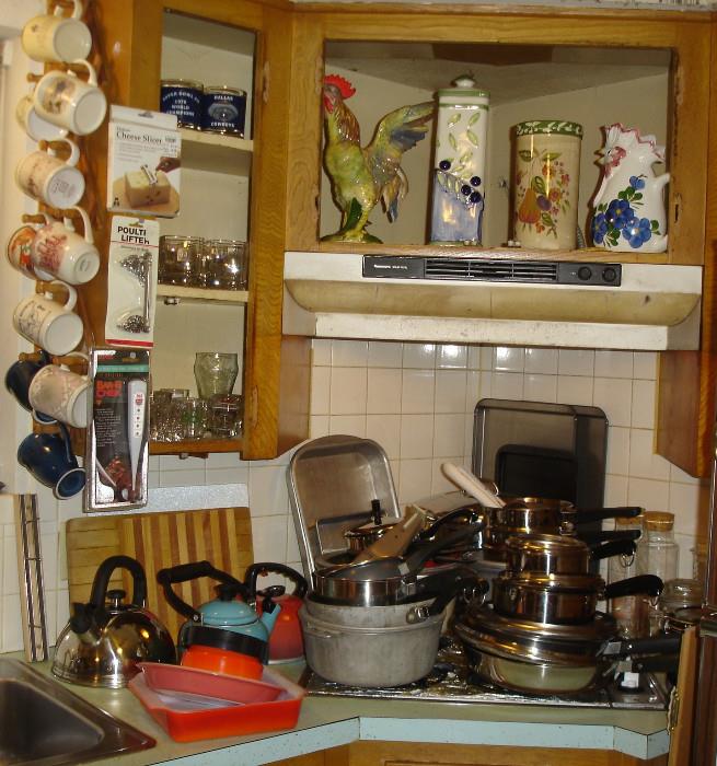 Cookware, glassware, vintage kitchen