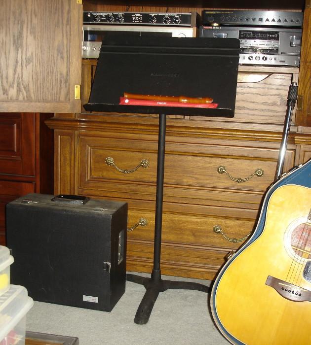 Music stand, recorders, reel to reel camera
