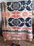 An 1839 P. Breidenthal coverlet of wool on cotton. A 1980's weavers book lists only 9 coverlets known to exist by Mr. Breidenthal of Wooster, Ohio. Ours does have a small hole.