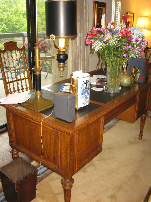 Writing desk with leather inlay