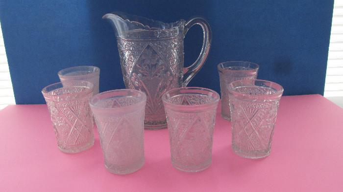 Antique Pitcher and  6 Glasses