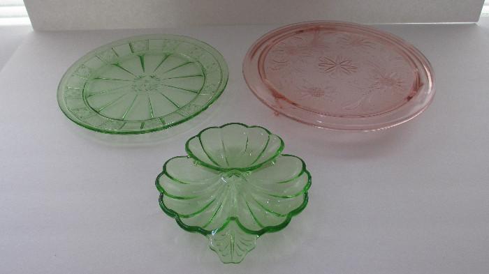 Green and Pink Depression Glass