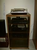 Stereo Components & mobile Cabinet with Glass Door.