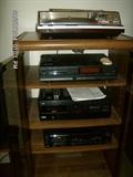 Stereo Components & mobile Cabinet with Glass Door.