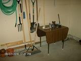 Miscellaneous Lawn & Garden Tools, Small Drop-Leaf Table, Garden Hoses, etc.