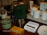 Betty-Crocker Waffle Maker, George Foreman Grille, Crock Pot w/ green sip bag warmer, Coffee Maker, Pressure Cooker, Sunbeam Oskar Food Processor, B&D Food Steamer, etc.