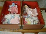 "Block" 50's Hard Plastic 10" Doll, synchronized arm and leg movement, Doll clothes and Metal Storage Chest 