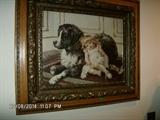 Beautiful Wood framed picture - Dog & Sleeping Child