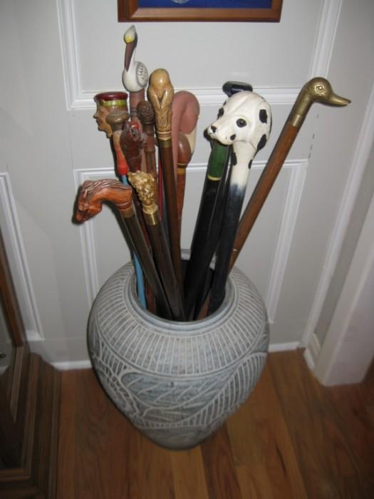 JUST PART OF A COLLECTION OF MANY WALKING CANES