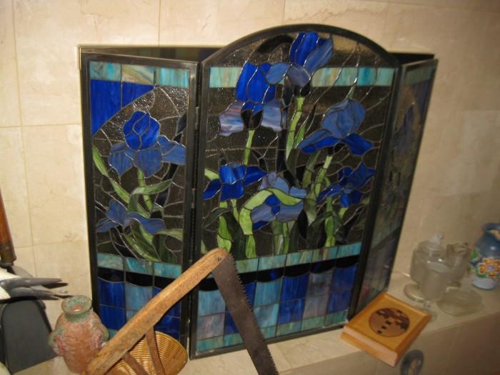 STAINED GLASS FIRE SCREEN