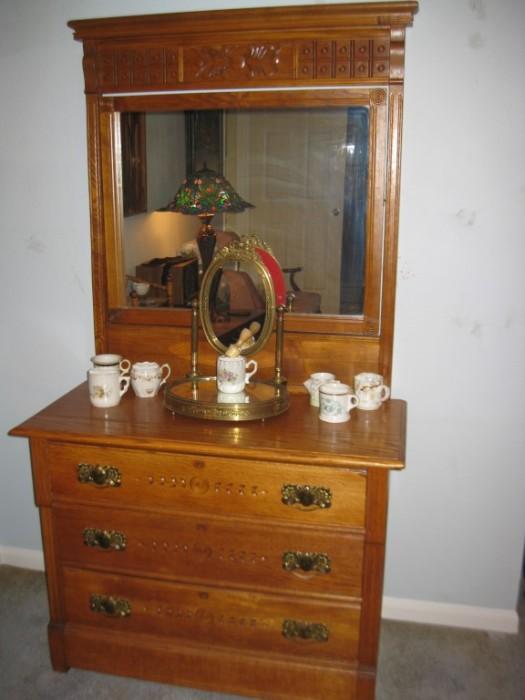 ANTIQUE DRESSER WITH SHAVING CUPS