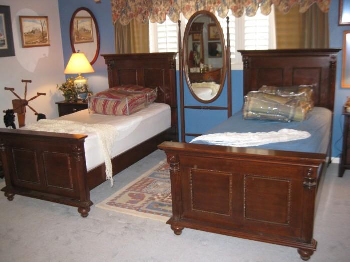 TWIN BEDS AND CHEVEL MIRROR