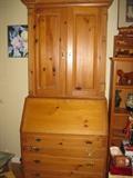 LARGE PINE DROP FRONT SECRETARY BOOKCASE