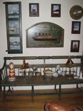ANTIQUE CIVIL WAR PLANTATION BENCH with NAUTICAL ART DECOR