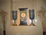 NAUTICAL HURRICANE CANDLEHOLDERS AND CLOCK
