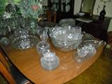 Some of the large selection of Fostoria America pieces incl. punch bowl and cups--Dining Room table also available