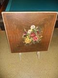 Folding painted card table/fire screen