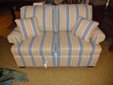 Blue/Yellow Striped Love Seat by Temple