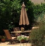 Slate topped patio table, umbrella and four chairs -- reduced.