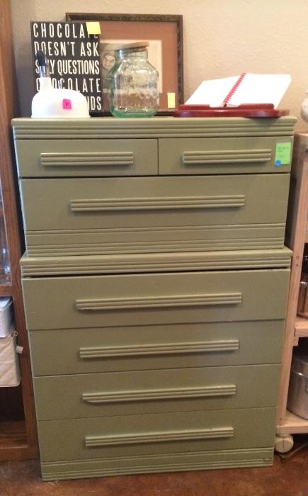 Sage green painted chest on chest.