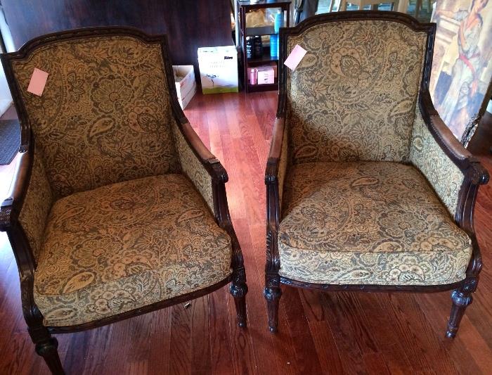 Pair of awesome leather trimmed armchairs.
