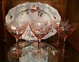 Pink crystal stemware.
