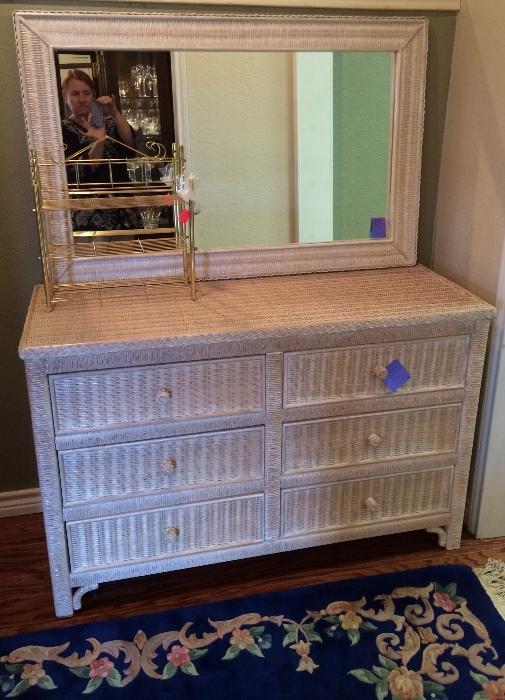 Lexington dresser, white mirror, and blue Oriental rug.