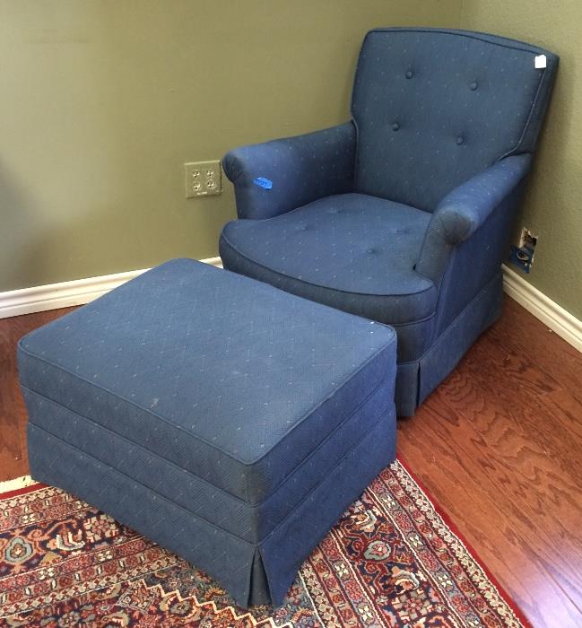 Small blue chair with ottoman.