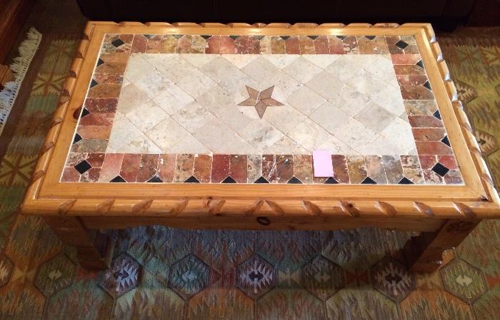 Pine and tile coffee table -- detail of top.