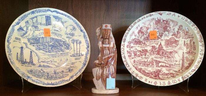 Utah alabaster Native American carving and state plates.