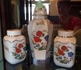 Beautiful ceramic covered urns.\
