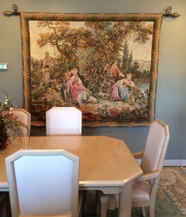 Gorgeous tapestry and vintage dining table