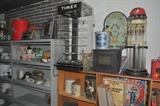 Eveready Mazda display, metal lawyers bookcases, industrial, Bob's Big Boy, Peanuts, Timex revolving display cases, Acme Freezer, The Doctor Shoe electric advertising sign, board games, crockery, Griswold oven, Rabbit Golf Game, Violin tube display case, punch boards