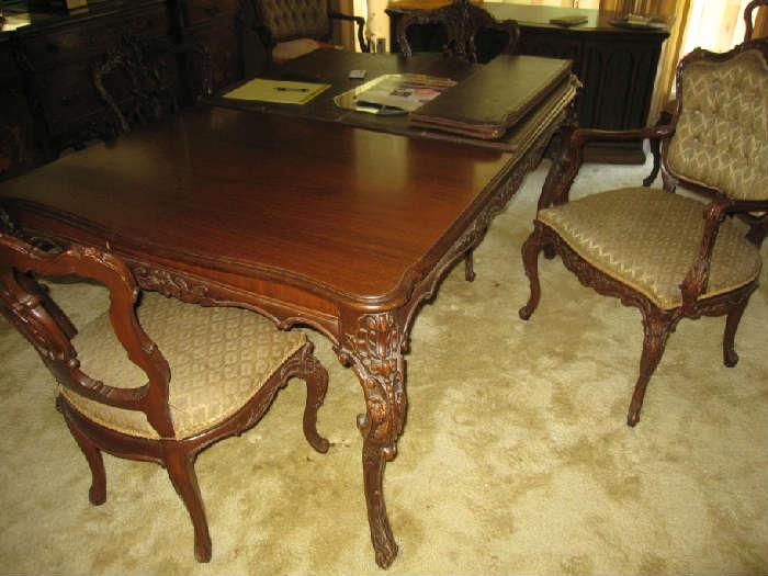 Turn of the century antique dining room set: Buffet,  china cabinet, table and six chairs.