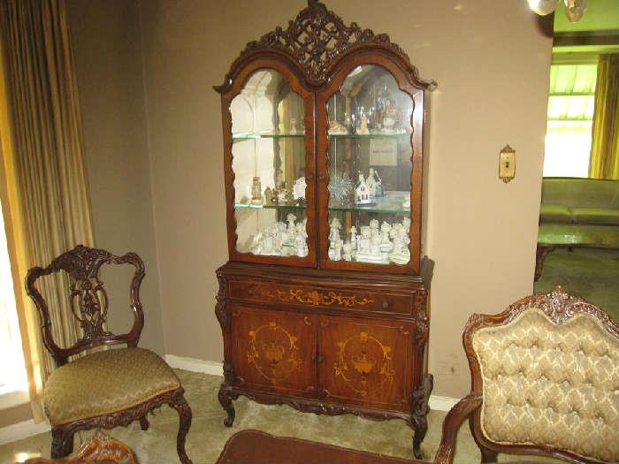 Turn of the century antique dining room set: Buffet,  china cabinet, table and six chairs.