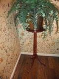 Wood Plant Stand, Brass Planter & Plant
