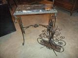 Cast Iron Table with Marble Top, Metal Magazine Rack