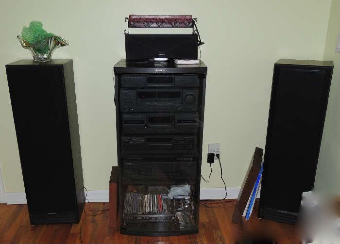 Kenwood tower speakers,  cabinet with CD player, Radio, etc.