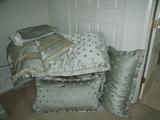 King comforter set with shams and bed skirt.  Comforter is reversible
