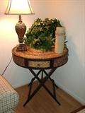 Interesting sisal table with metal base.  Table has 4 drawers (one on each side)